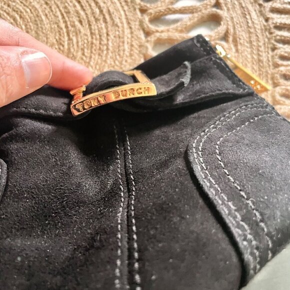 Tory Burch Deana Black Suede Wedge Ankle Boots Size 8 - Picture 3 of 8